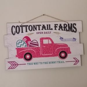 All🐥3/$25 🐰 Pink Truck "Cottontail Farms" Glittery Wooden Wall Decor Art NWT